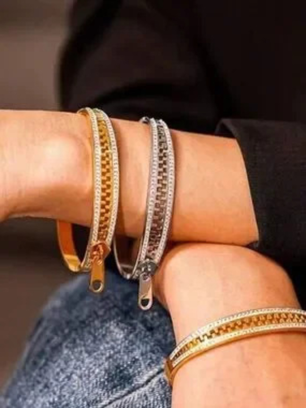 Modern Silver Zipper Bangle Bracelets